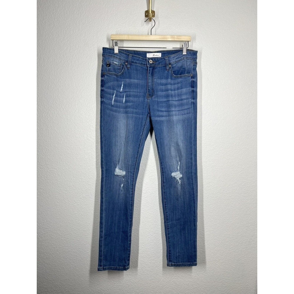 Kancan Midrise Super Skinny Jeans Size 15/31 Distressed Knees Denim